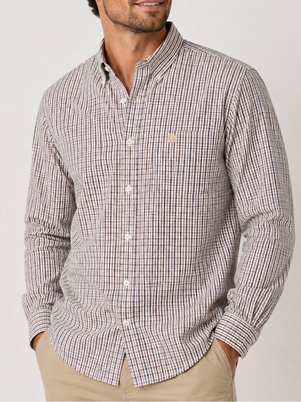 Cinch Classic Men's Button-Down Plaid Shirt Tan/Brown western rodeo SZ M
